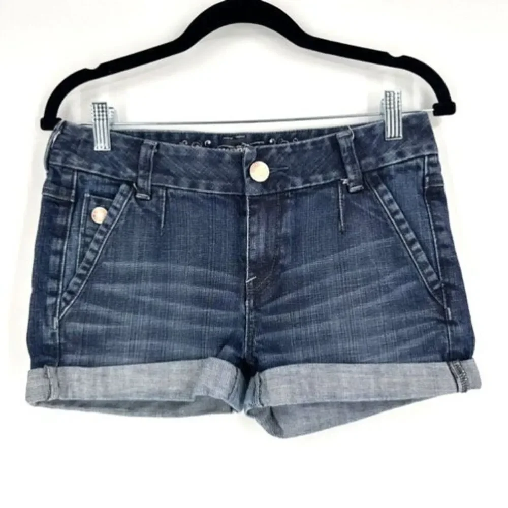 Express Women’s Mid Rise Dark Wash Cuffed Denim Shorts Size 0 - Picture 1 of 8